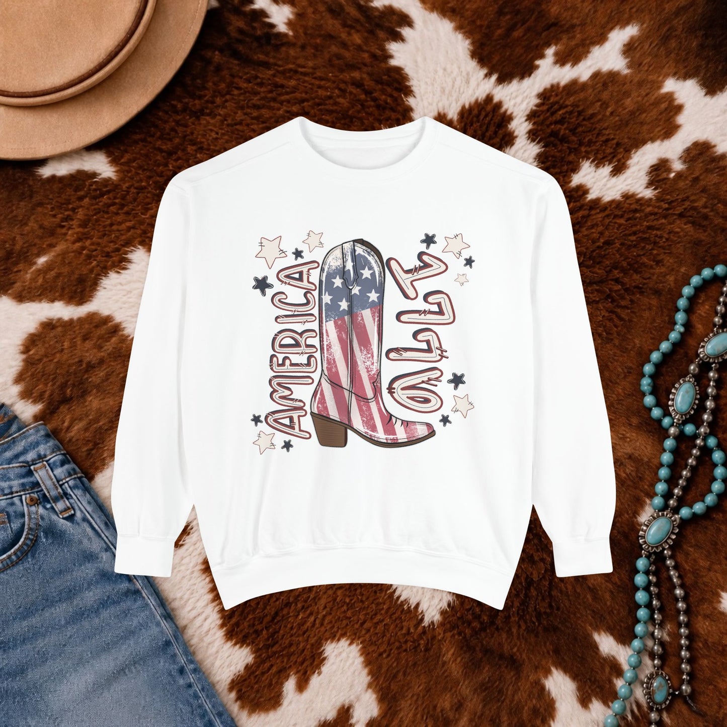 Red White & Boots Sweatshirt | Western Cowgirl Crewneck