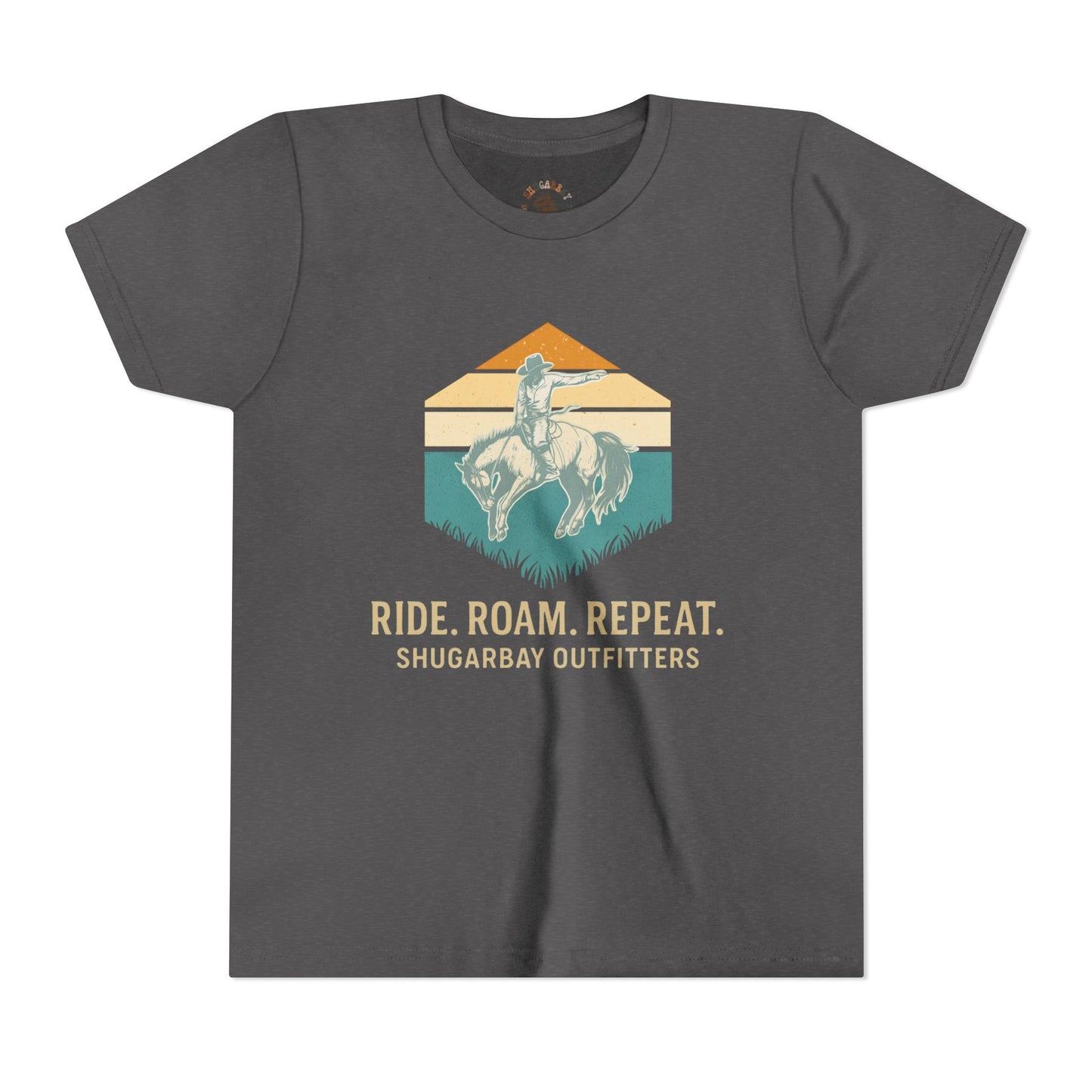 ShugarBay Ride Roam Repeat Mustang Sunset YOUTH Tee