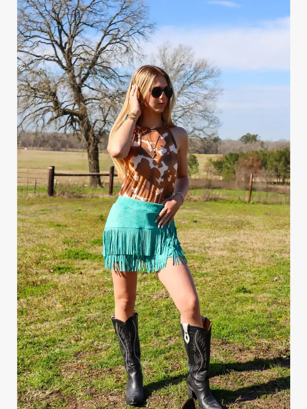 Holy Cow Vegan Suede Fringe Front Shorts - Turquoise 