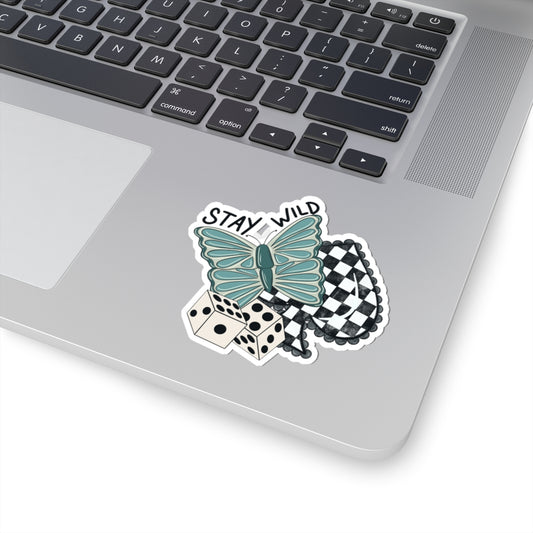 Stay Wild Western Sticker | Turquoise Butterfly & Checkered Spade Decal