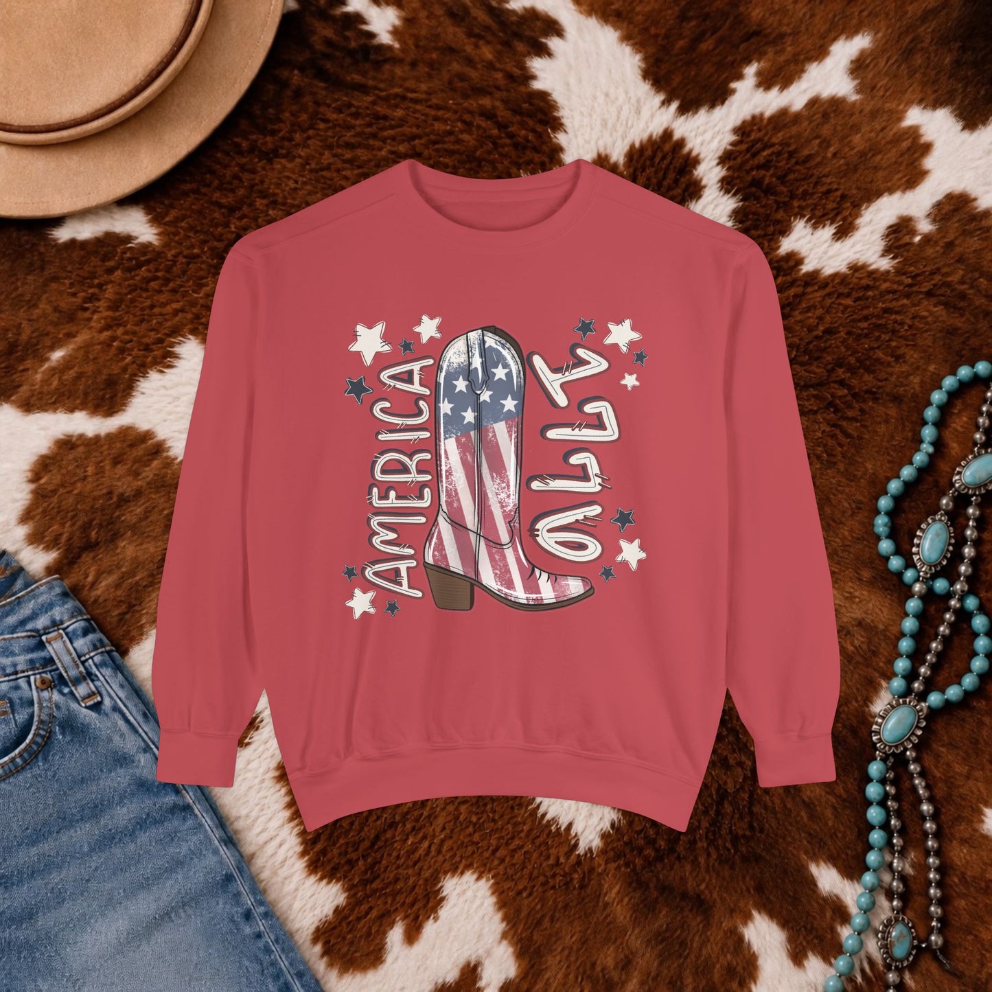 Red White & Boots Sweatshirt | Western Cowgirl Crewneck