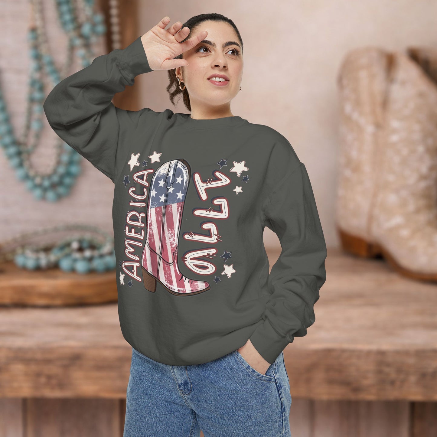 Red White & Boots Sweatshirt | Western Cowgirl Crewneck