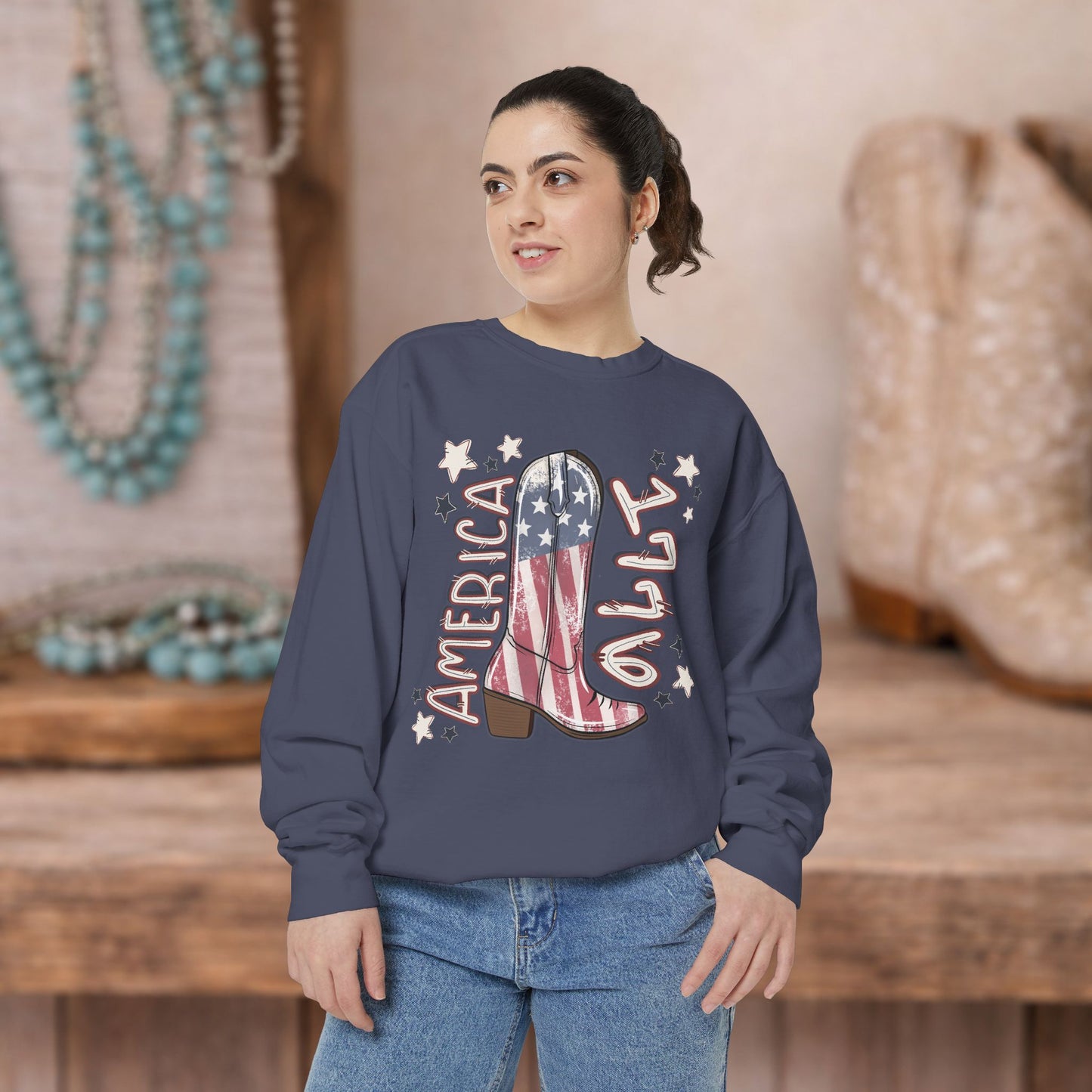 Red White & Boots Sweatshirt | Western Cowgirl Crewneck