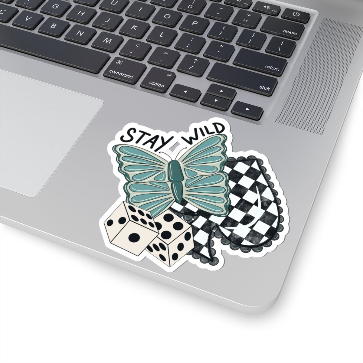 Stay Wild Western Sticker | Turquoise Butterfly & Checkered Spade Decal