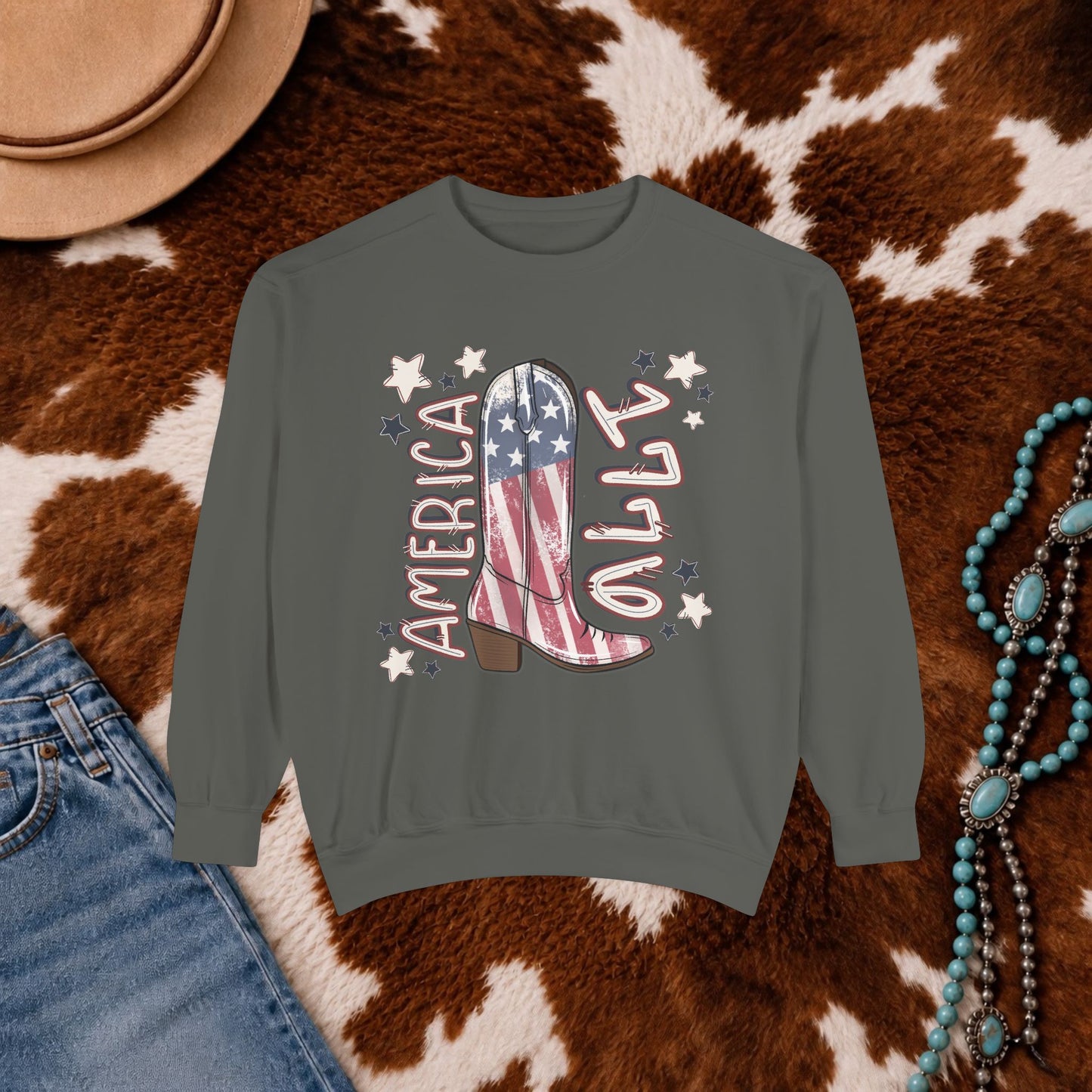 Red White & Boots Sweatshirt | Western Cowgirl Crewneck