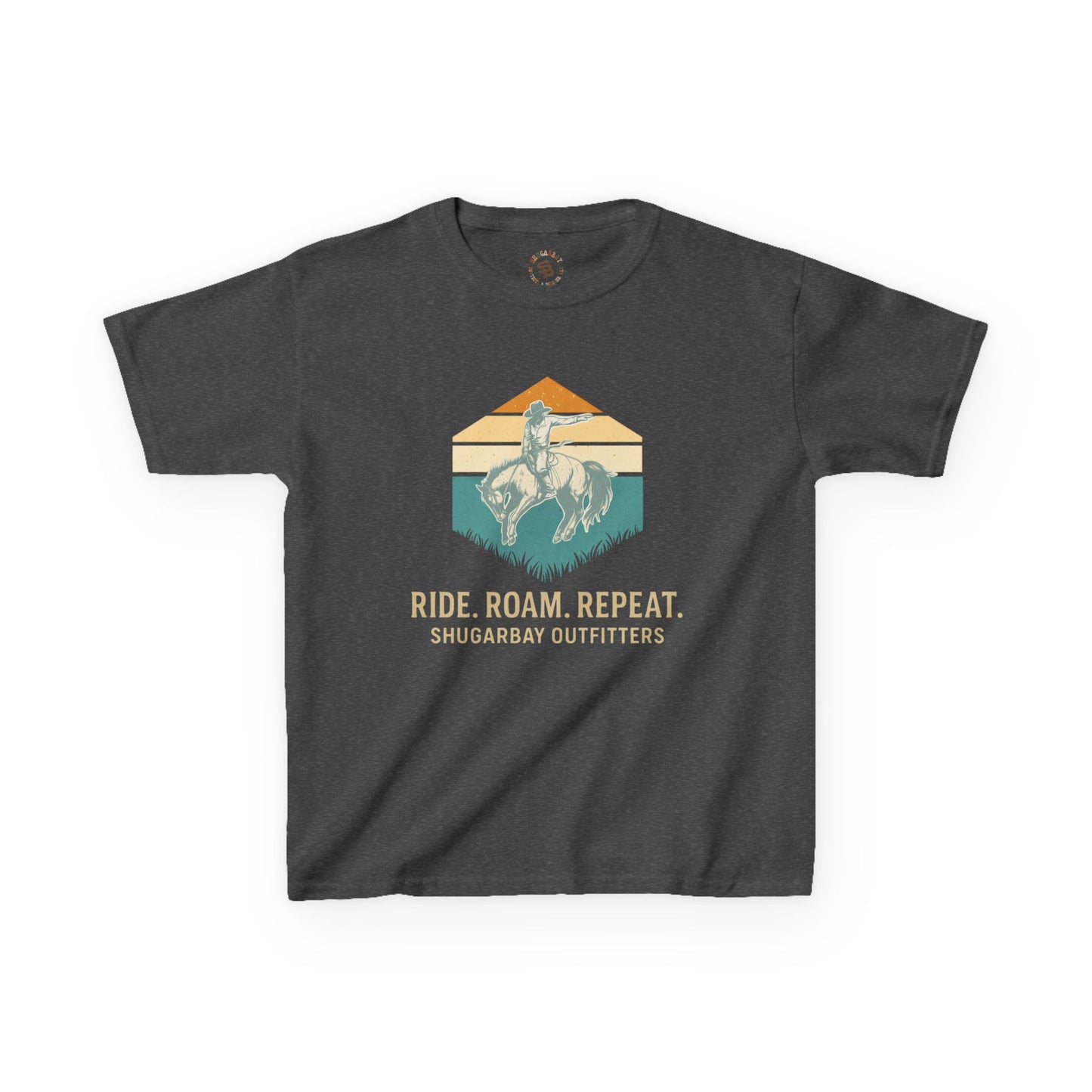 Kids Tee — "Ride. Roam. Repeat." Western Cowboy Graphic