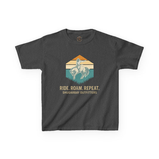 Kids Tee — "Ride. Roam. Repeat." Western Cowboy Graphic