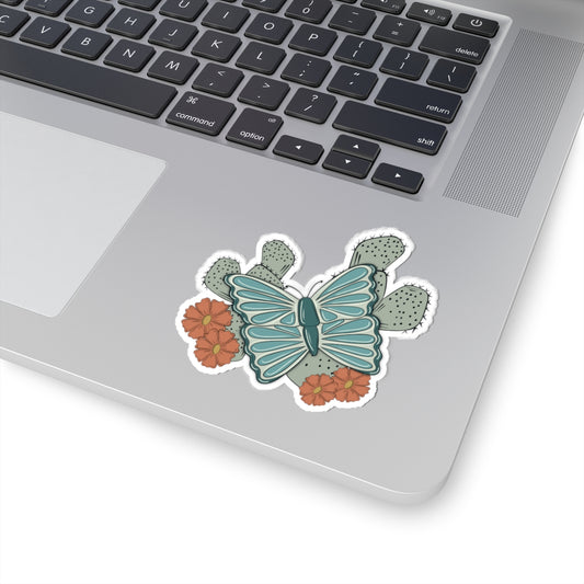 Turquoise Butterfly Western Sticker | Turquoise Butterfly & Cactus Decal