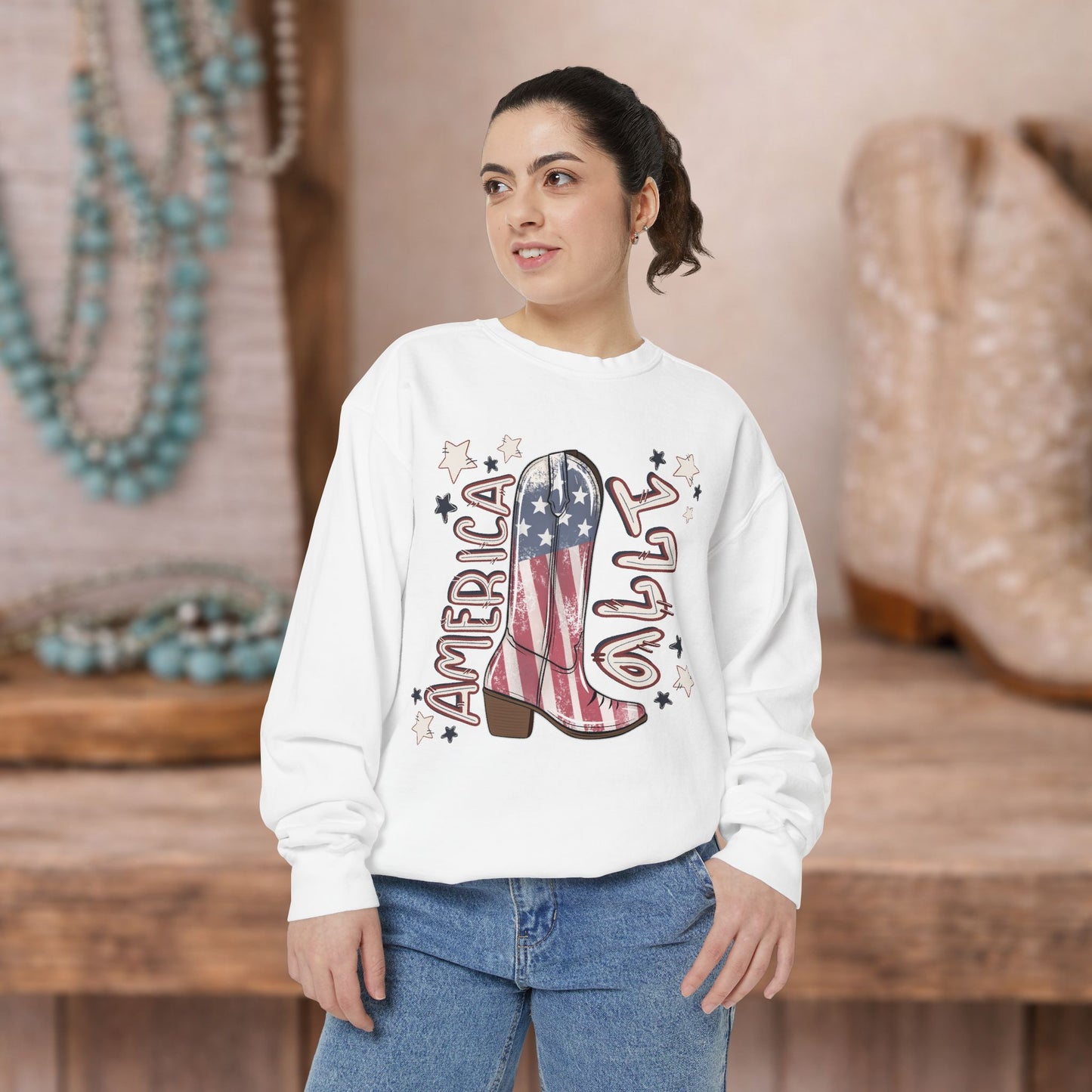 Red White & Boots Sweatshirt | Western Cowgirl Crewneck