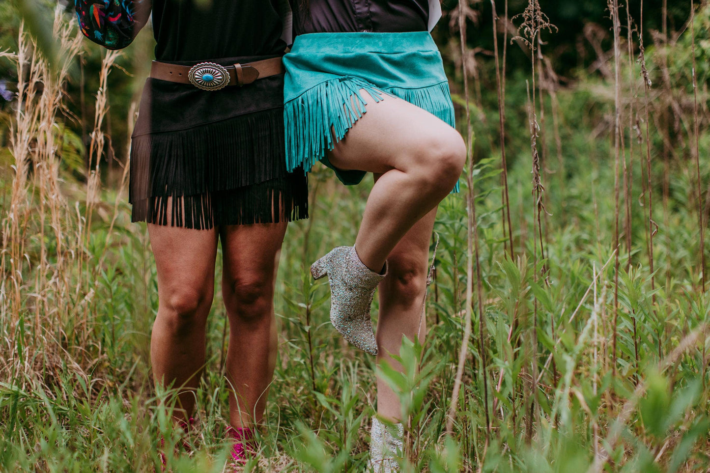 Holy Cow Vegan Suede Fringe Front Shorts - Turquoise 