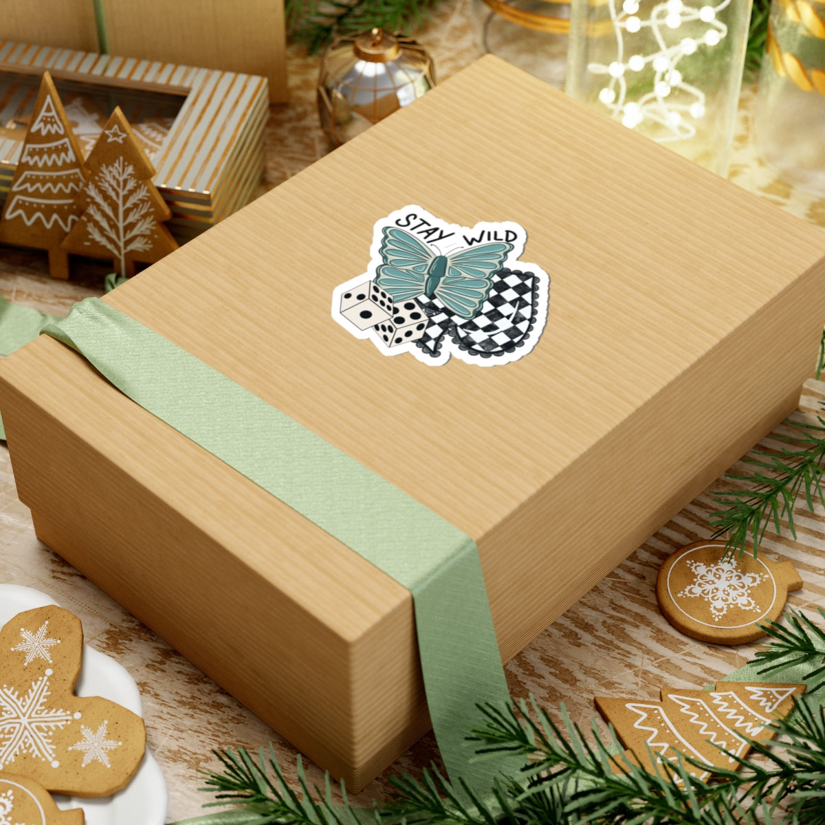 Stay Wild Western Sticker | Turquoise Butterfly & Checkered Spade Decal