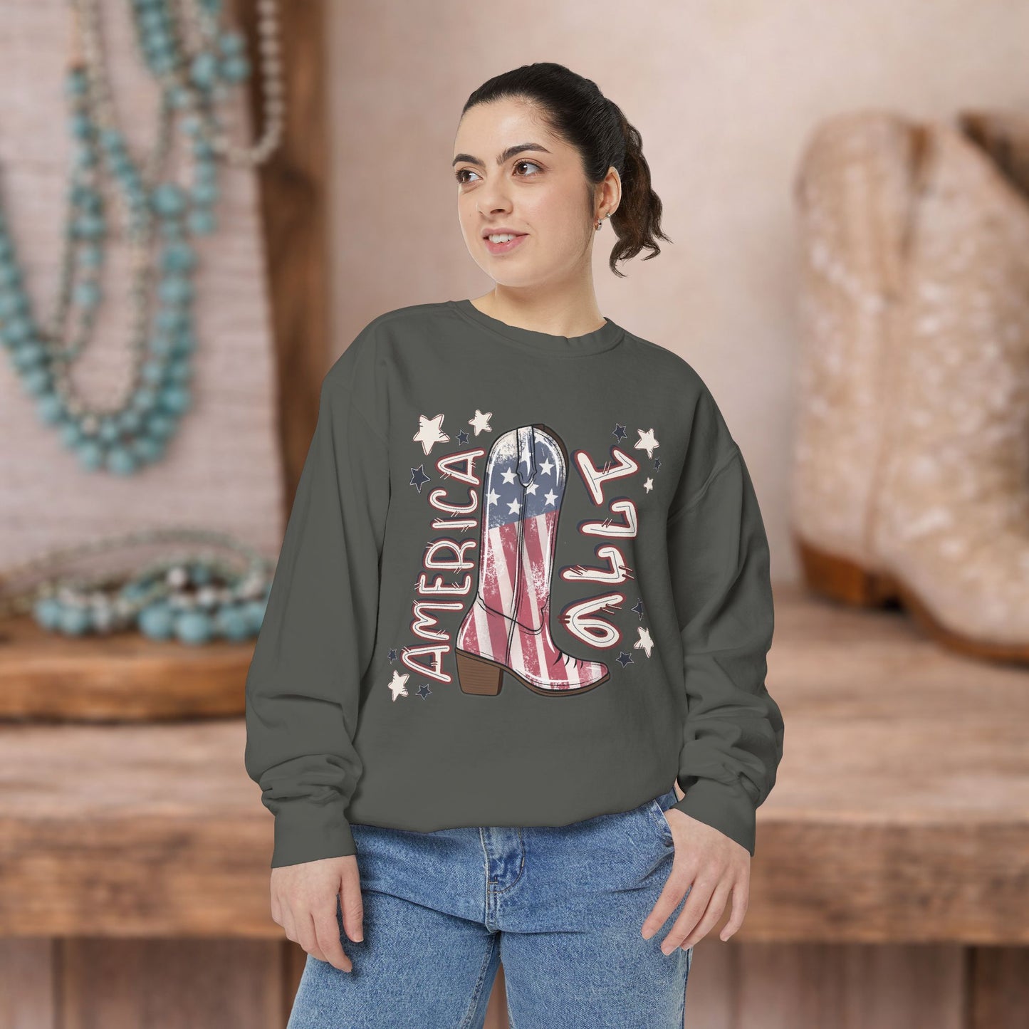 Red White & Boots Sweatshirt | Western Cowgirl Crewneck