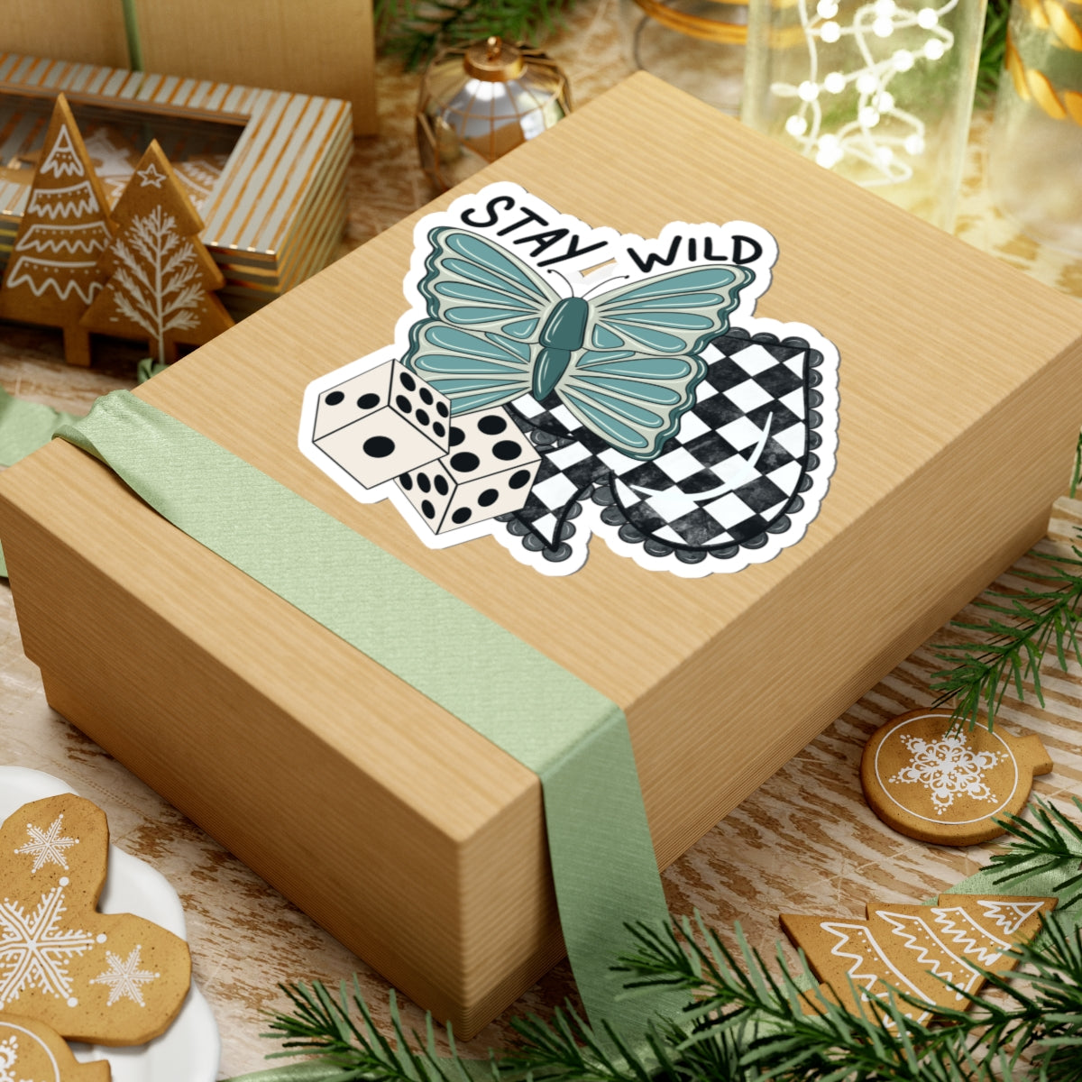 Stay Wild Western Sticker | Turquoise Butterfly & Checkered Spade Decal