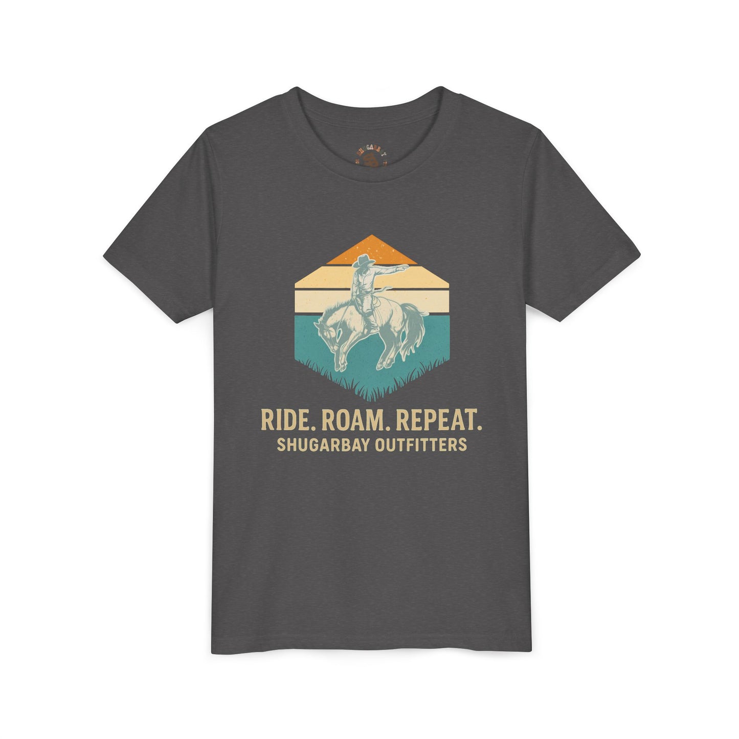 ShugarBay Ride Roam Repeat Mustang Sunset YOUTH Tee