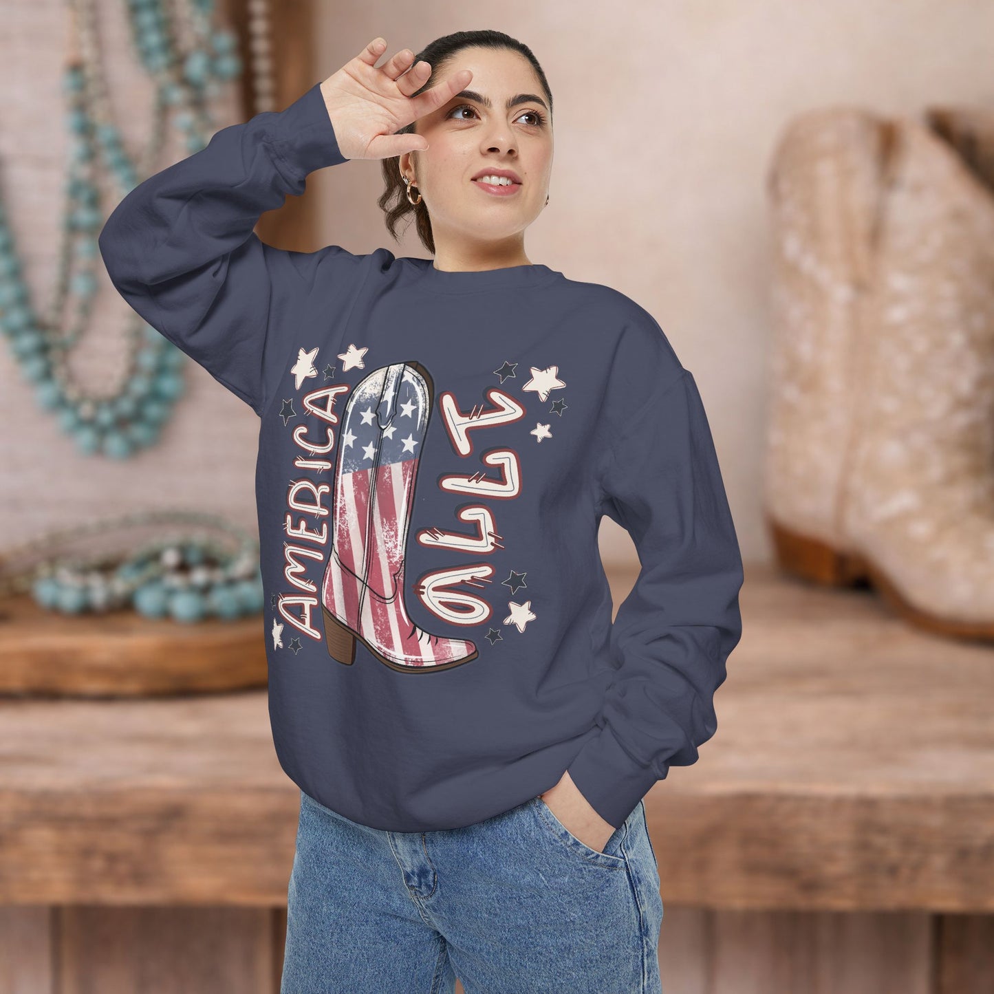 Red White & Boots Sweatshirt | Western Cowgirl Crewneck
