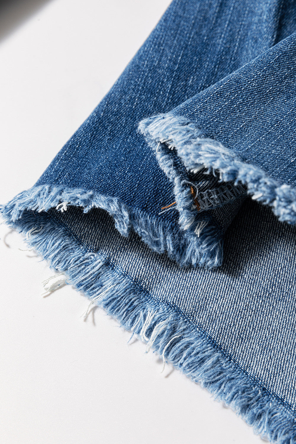 Blue High Waist Button Fly Seamed Raw Hem Flare Jeans