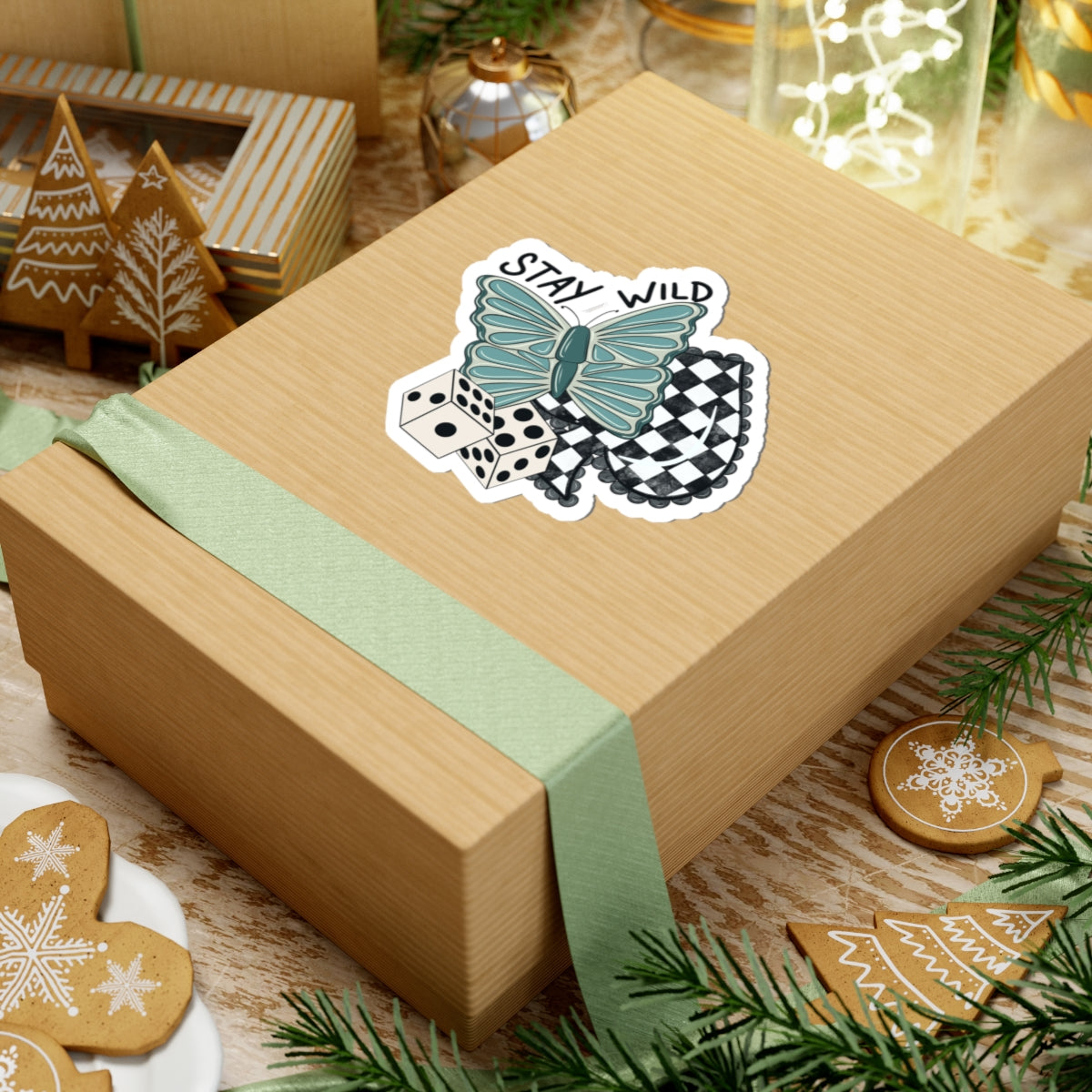 Stay Wild Western Sticker | Turquoise Butterfly & Checkered Spade Decal