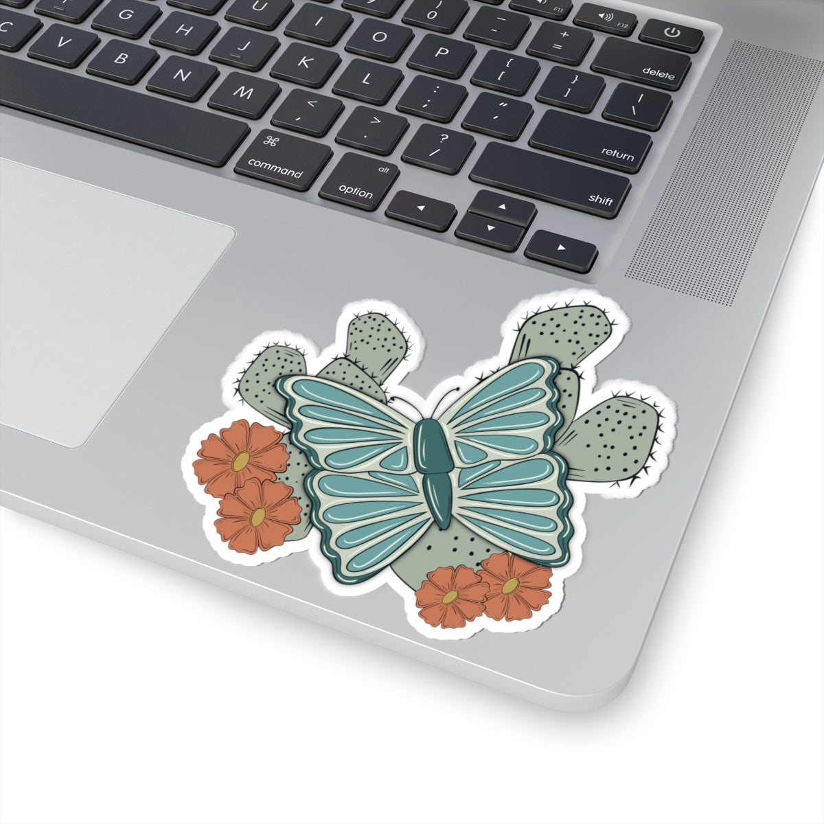 Turquoise Butterfly Western Sticker | Turquoise Butterfly & Cactus Decal