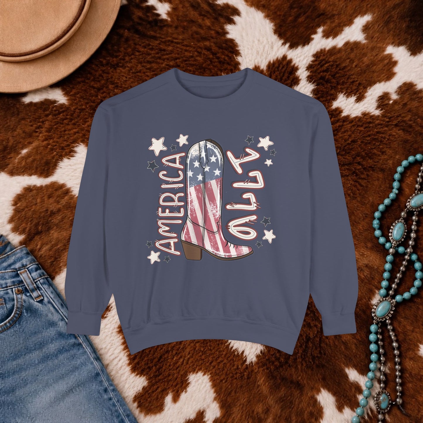 Red White & Boots Sweatshirt | Western Cowgirl Crewneck