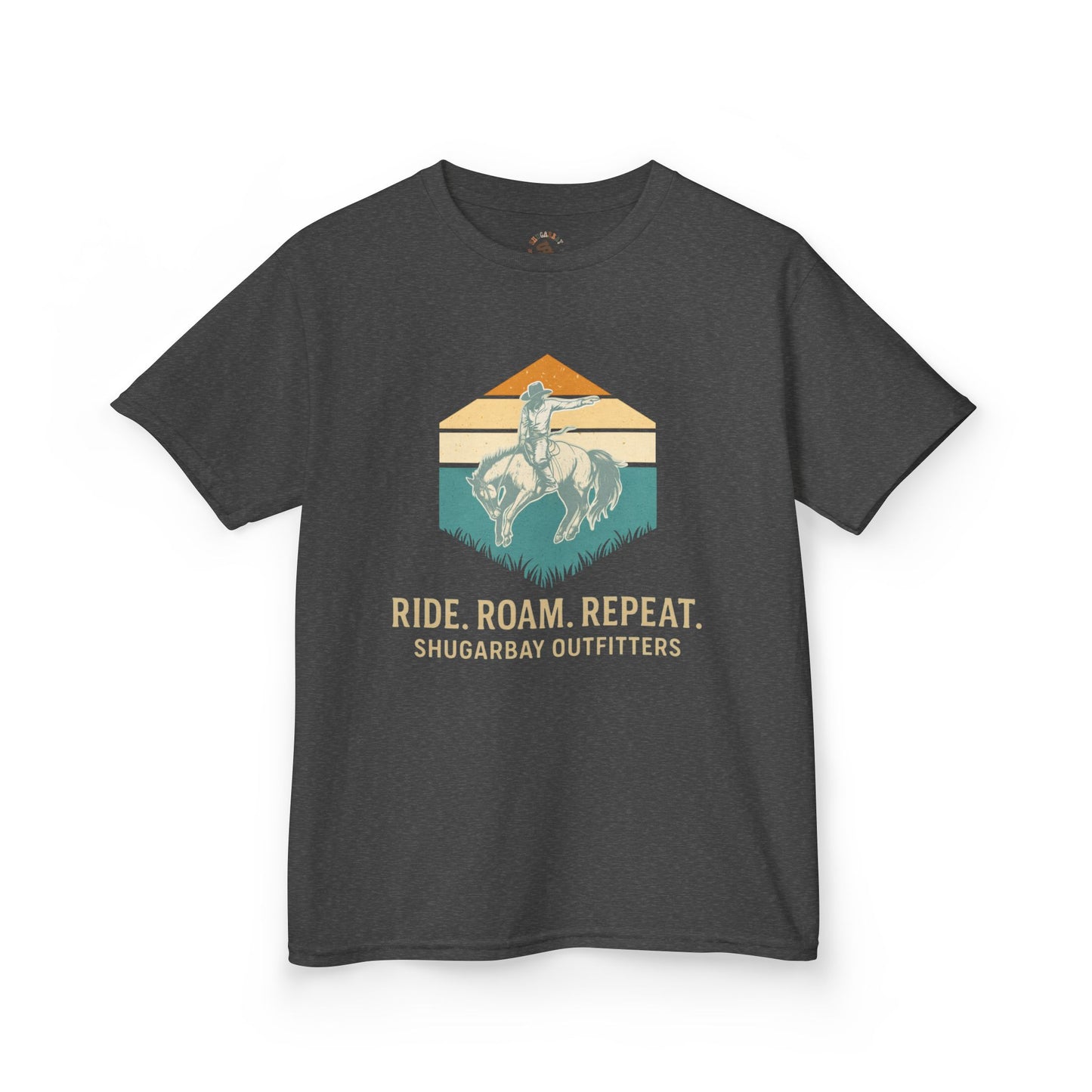 Kids Tee — "Ride. Roam. Repeat." Western Cowboy Graphic