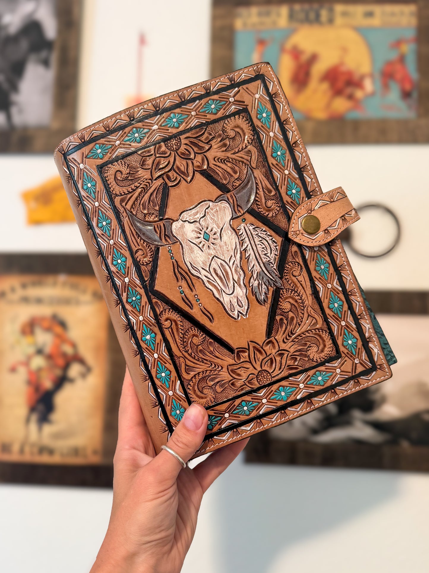 Bull Skull & Turquoise Border Western Bible Cover