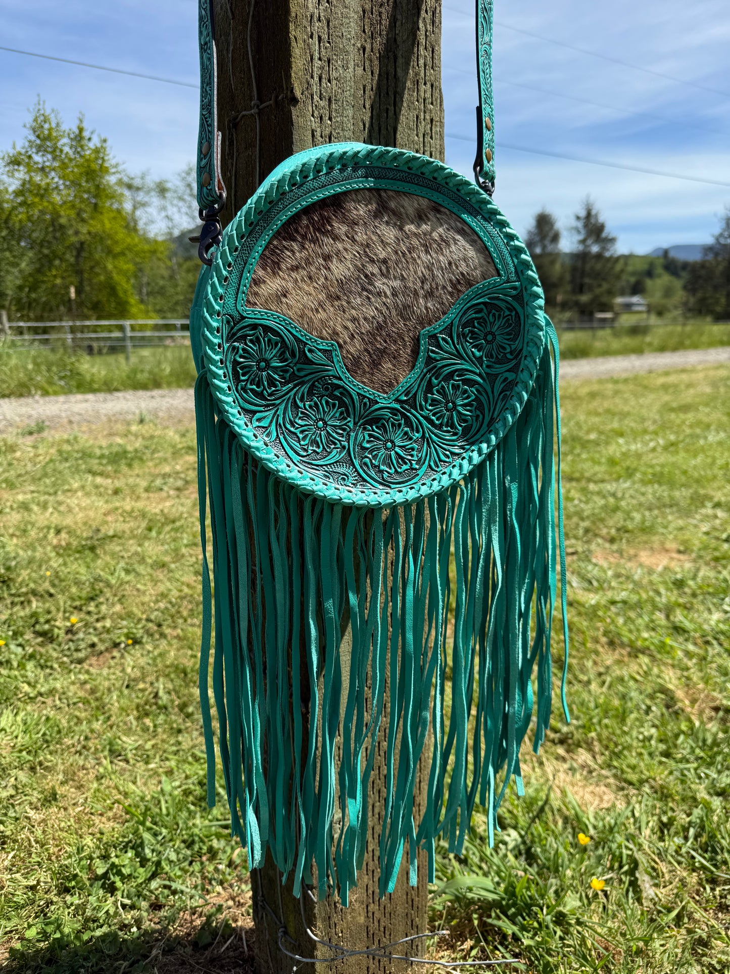 Turquoise Cowhide Canteen Bag  Crossbody