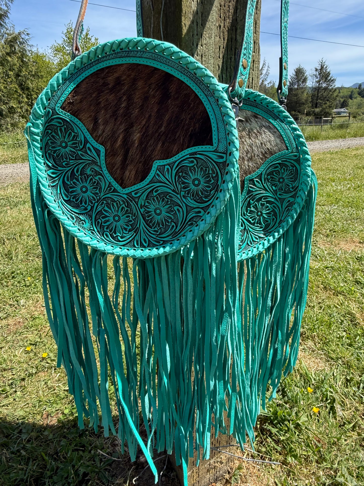 Turquoise Cowhide Canteen Bag  Crossbody