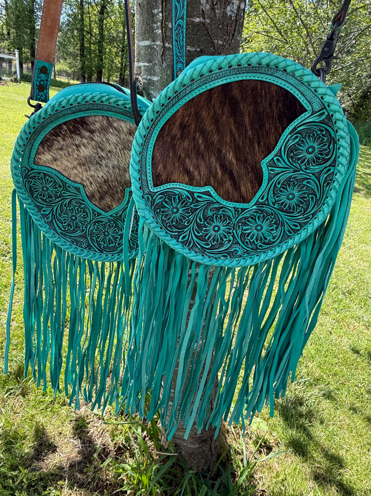 Turquoise Cowhide Canteen Bag  Crossbody