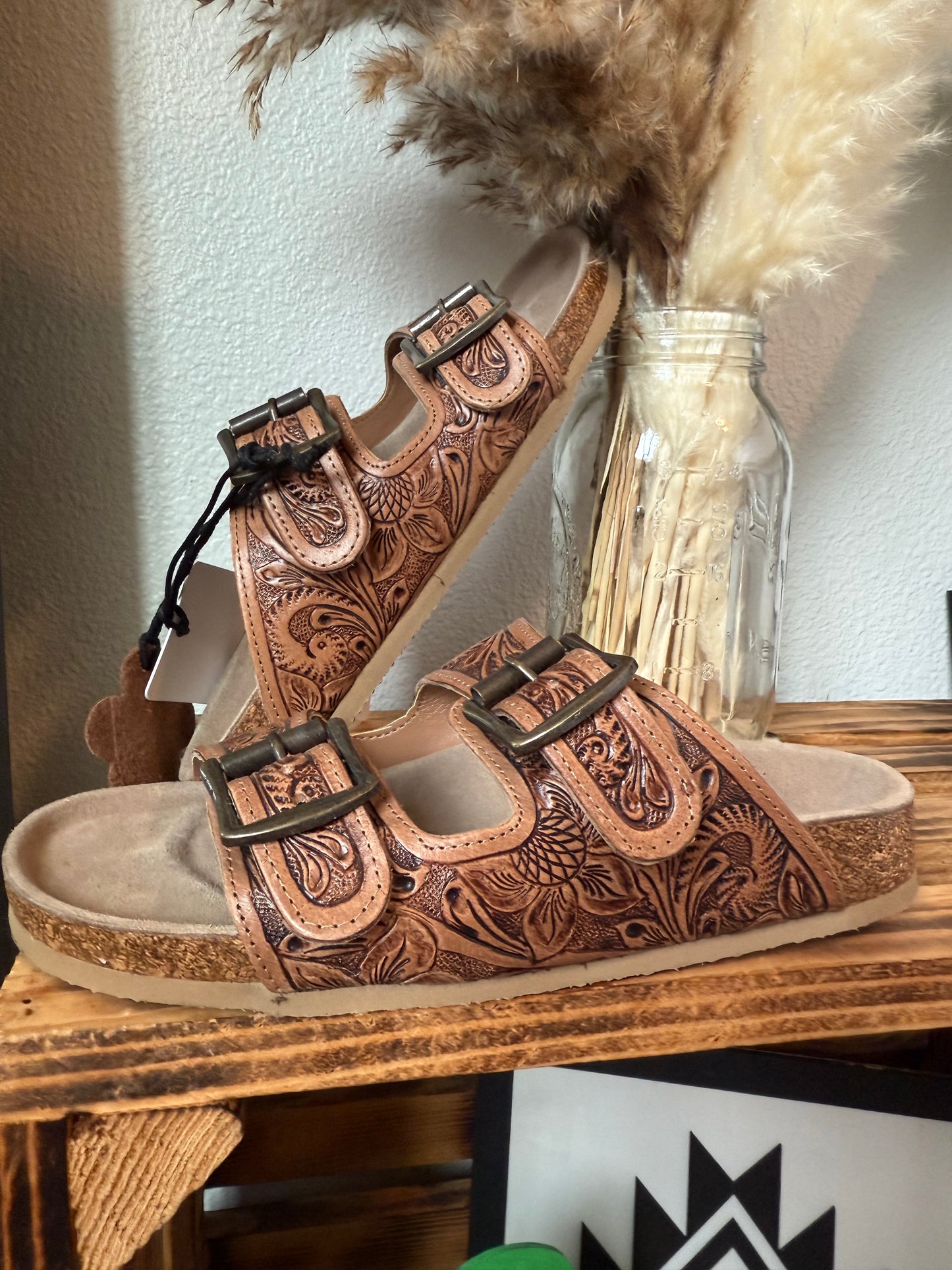 Western Hand-Tooled Sandals
