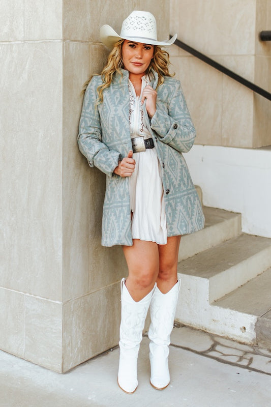 Vintage Cream Aztec Printed Button Down Coat – Western Chic Outerwear