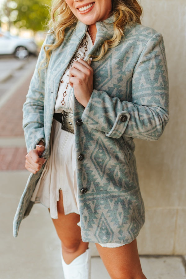 Vintage Cream Aztec Printed Button Down Coat – Western Chic Outerwear