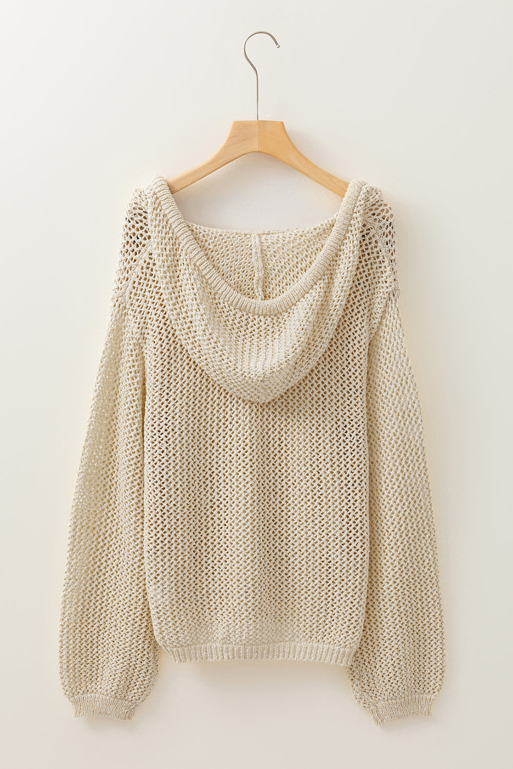 Jet Stream Hollow-out Kangaroo Pocket V Neck Hooded Sweater