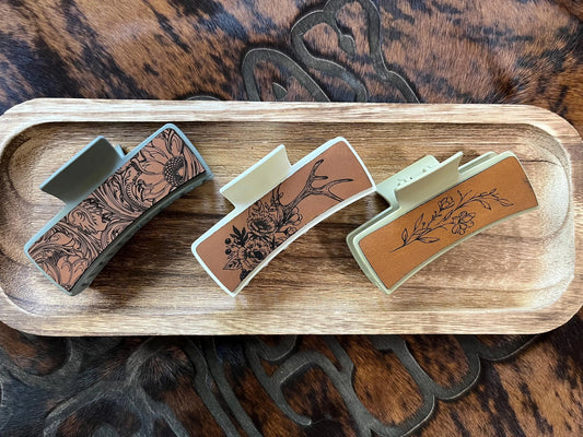 Floral theme Claw Clip - Laser Engraved