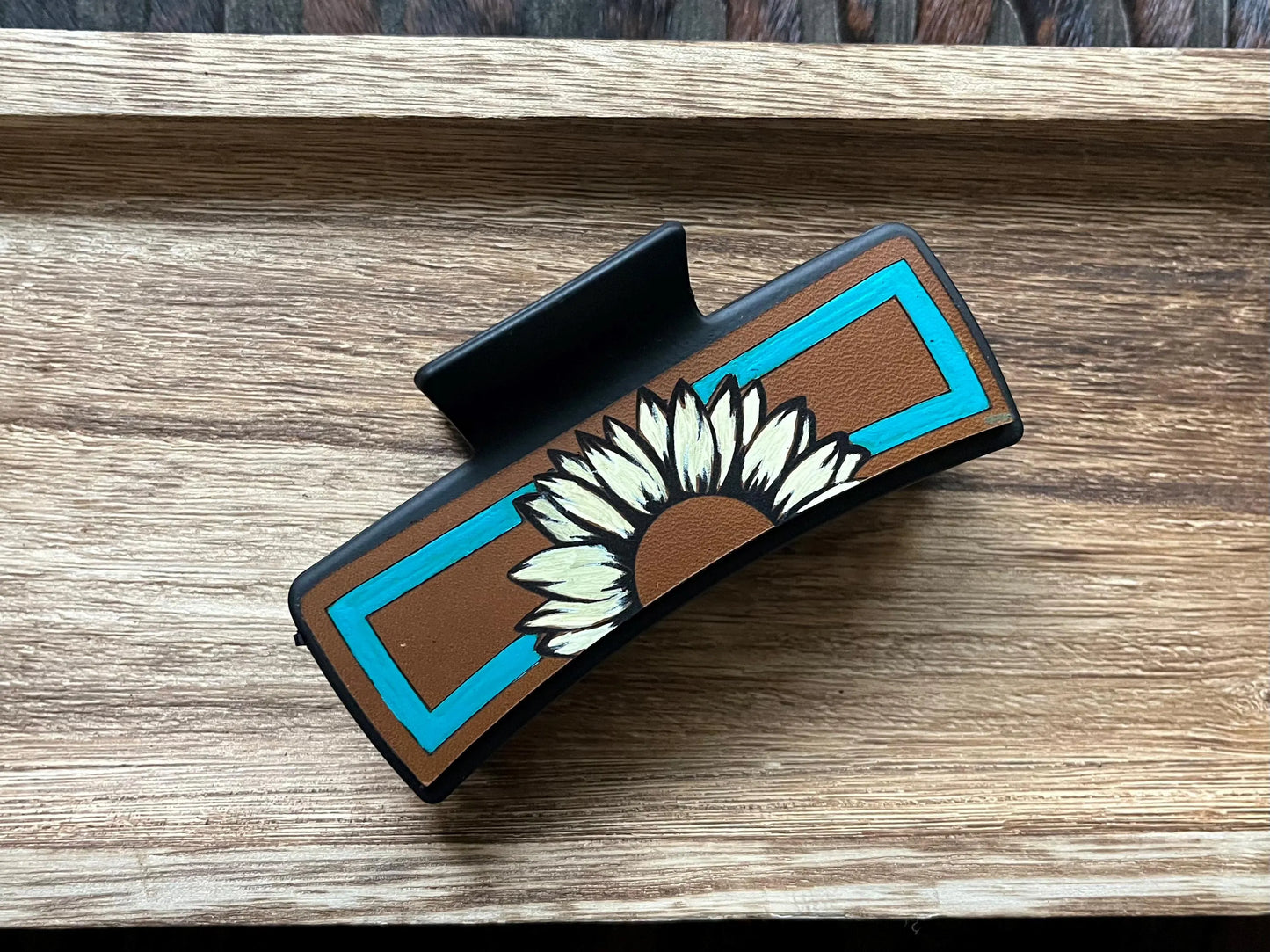 Painted Sunflower Claw Clip - Laser Engraved