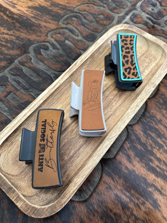 Anti Social, Cheetah or Cowgirl Claw Clip - Laser Engraved