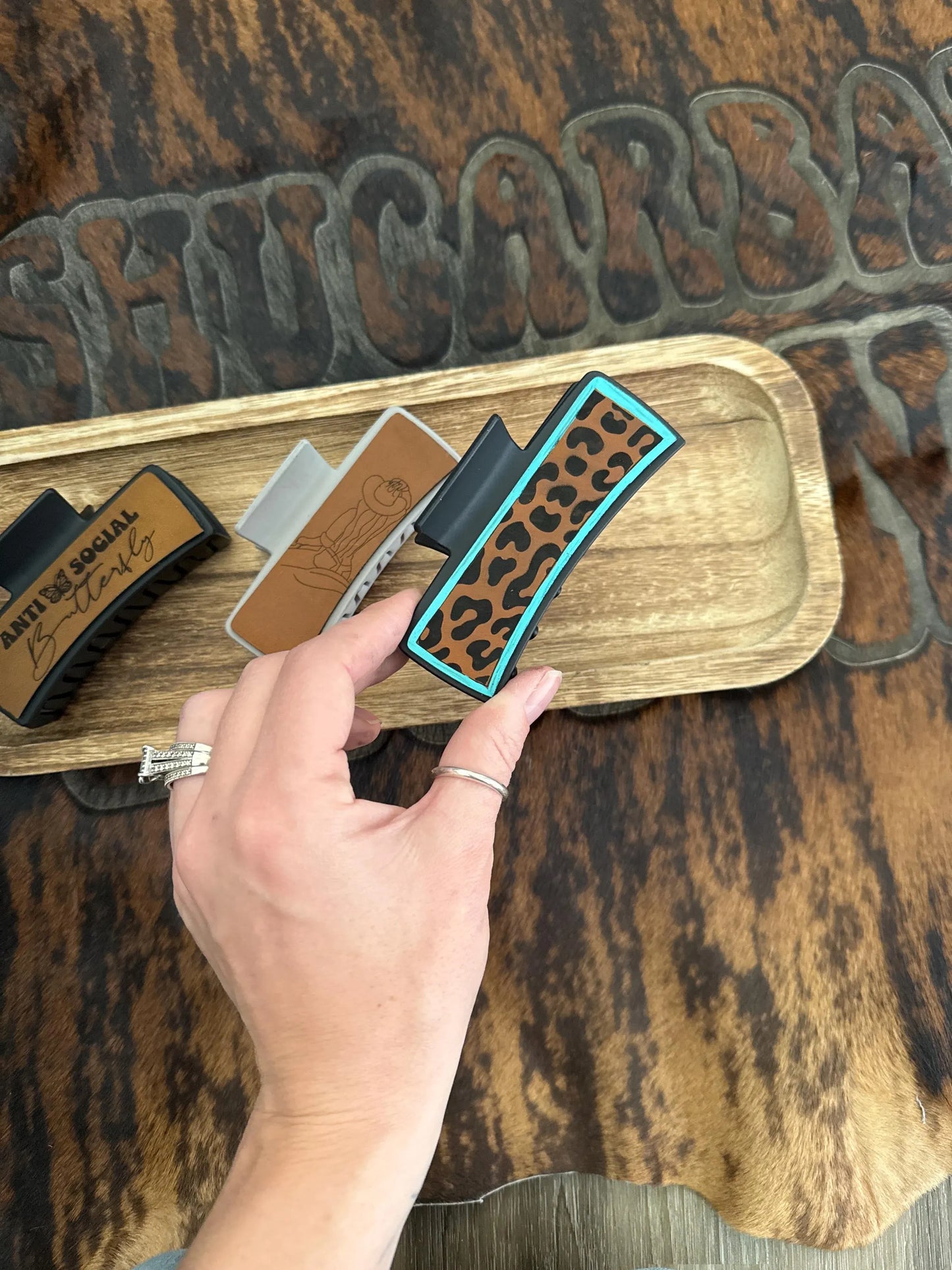 Anti Social, Cheetah or Cowgirl Claw Clip - Laser Engraved