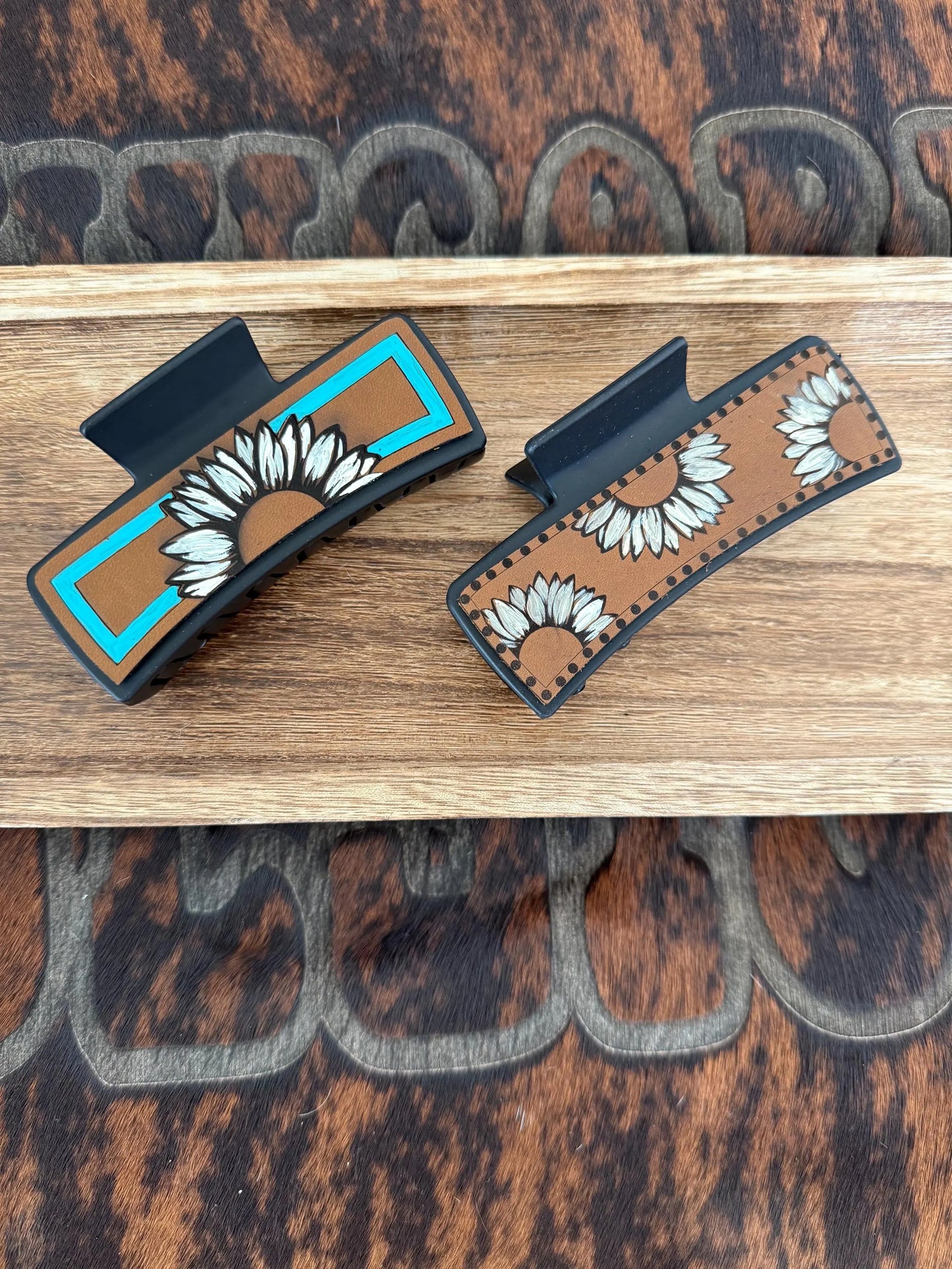 Painted Sunflower Claw Clip - Laser Engraved