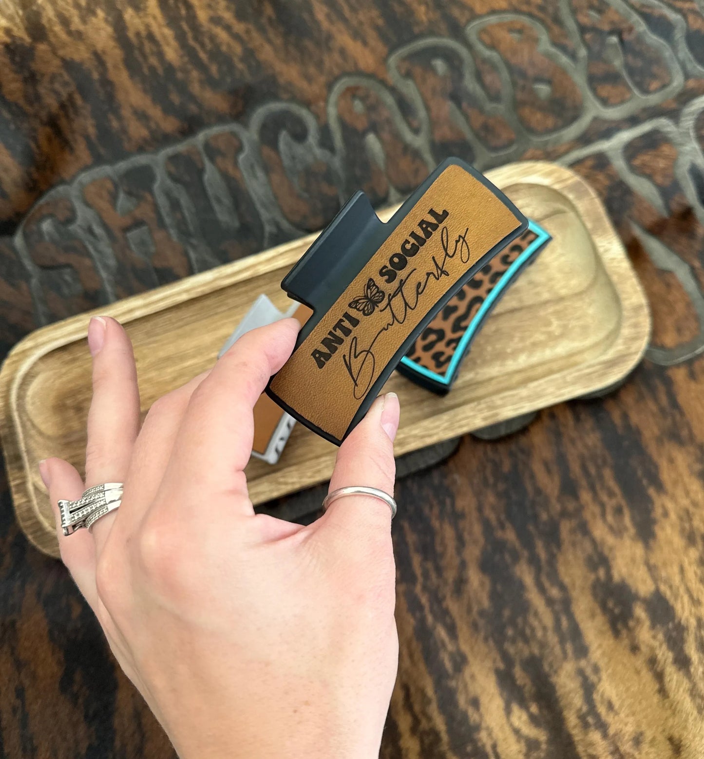 Anti Social, Cheetah or Cowgirl Claw Clip - Laser Engraved