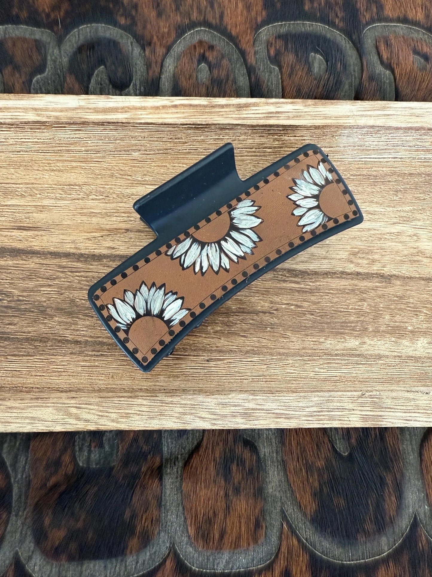 Painted Sunflower Claw Clip - Laser Engraved